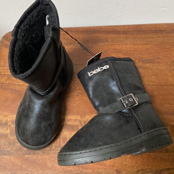 𝅺Bebe Winter Black Boots Size 12 Girls New - Picture 1 of 11
